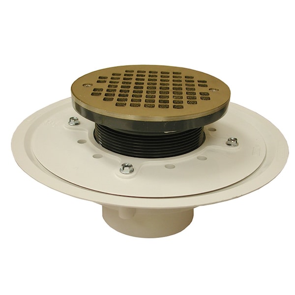 Jones Stephens 3in. Heavy Duty PVC Drain Base with 4in. Plastic Spud and and 6in. Nickel Bronze Strainer D50354 - main